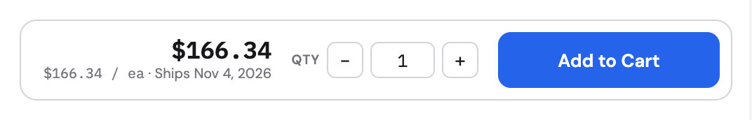 The price bar with the price area, a quantity stepper, and the order button.